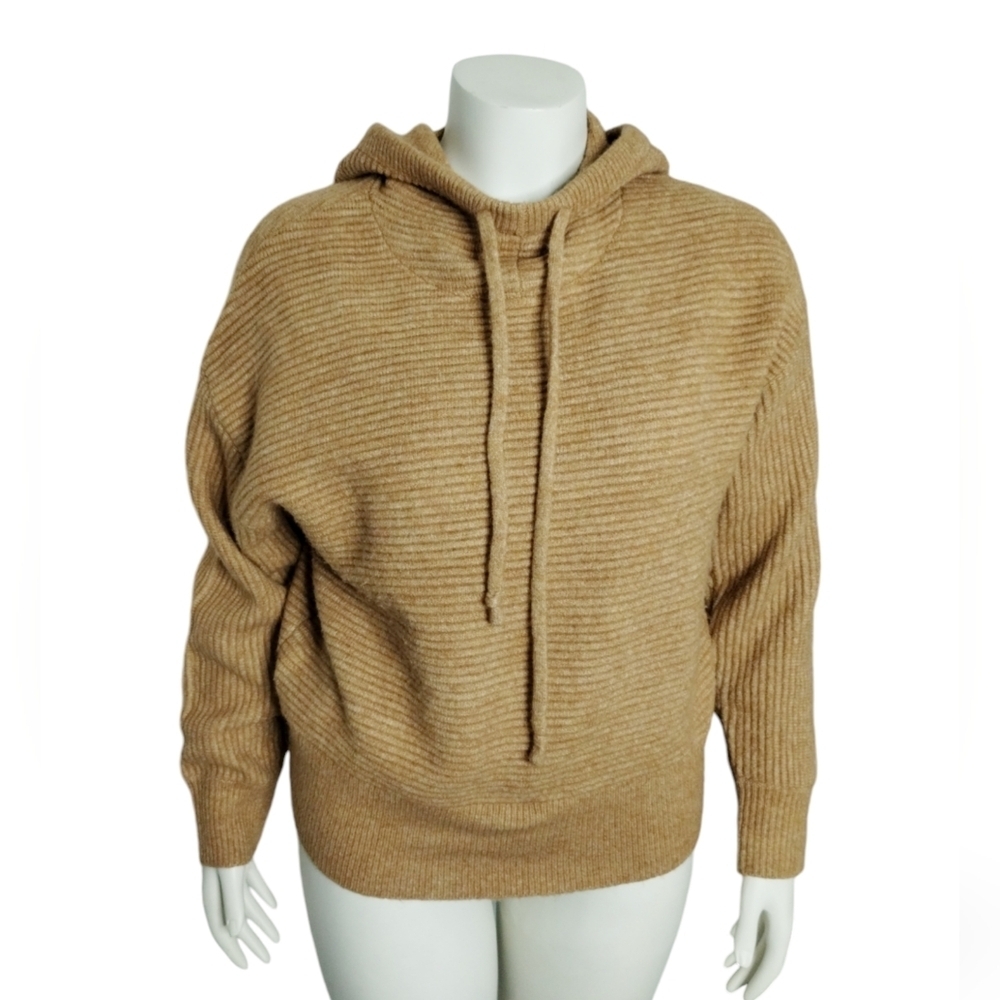Women's Ribbed Sweater Hoodie size Large Caramel/Tan Casual Comfy Y2K Grunge